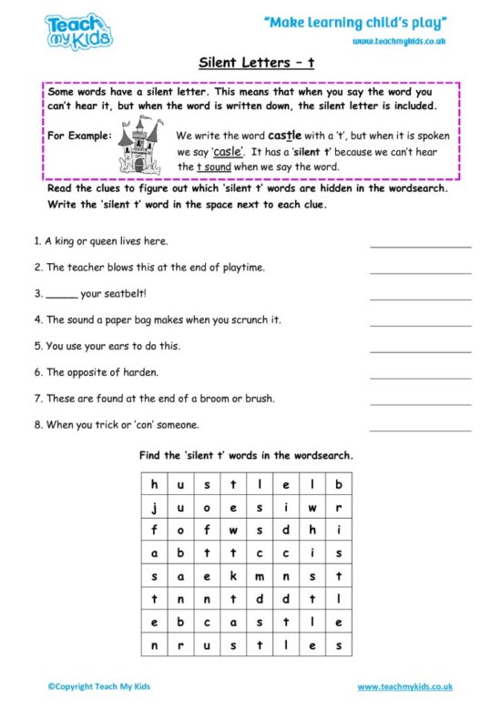 Worksheets for kids - silent-letters-t